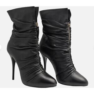 GUISEPPE ZANOTTI Zip Up Stiletto Ankle Boots Slouchy Ruched Leather 37.5 (6.5-7)